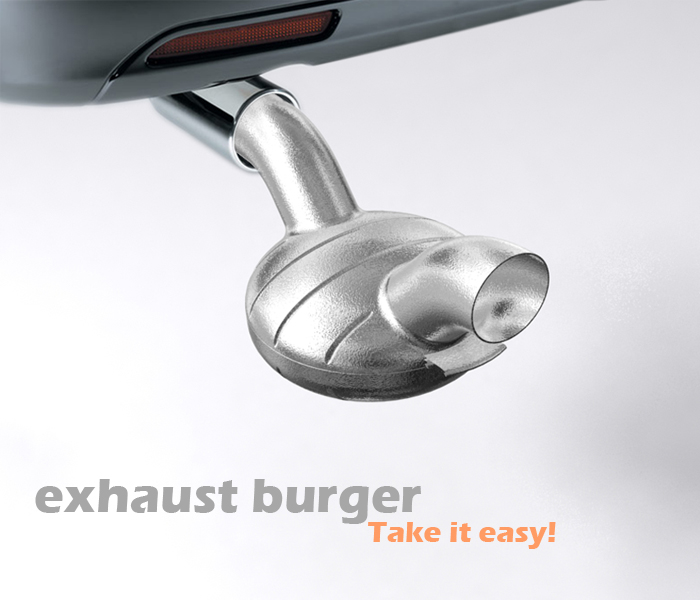 Exhaust Burger device attached to a car's exhaust pipe